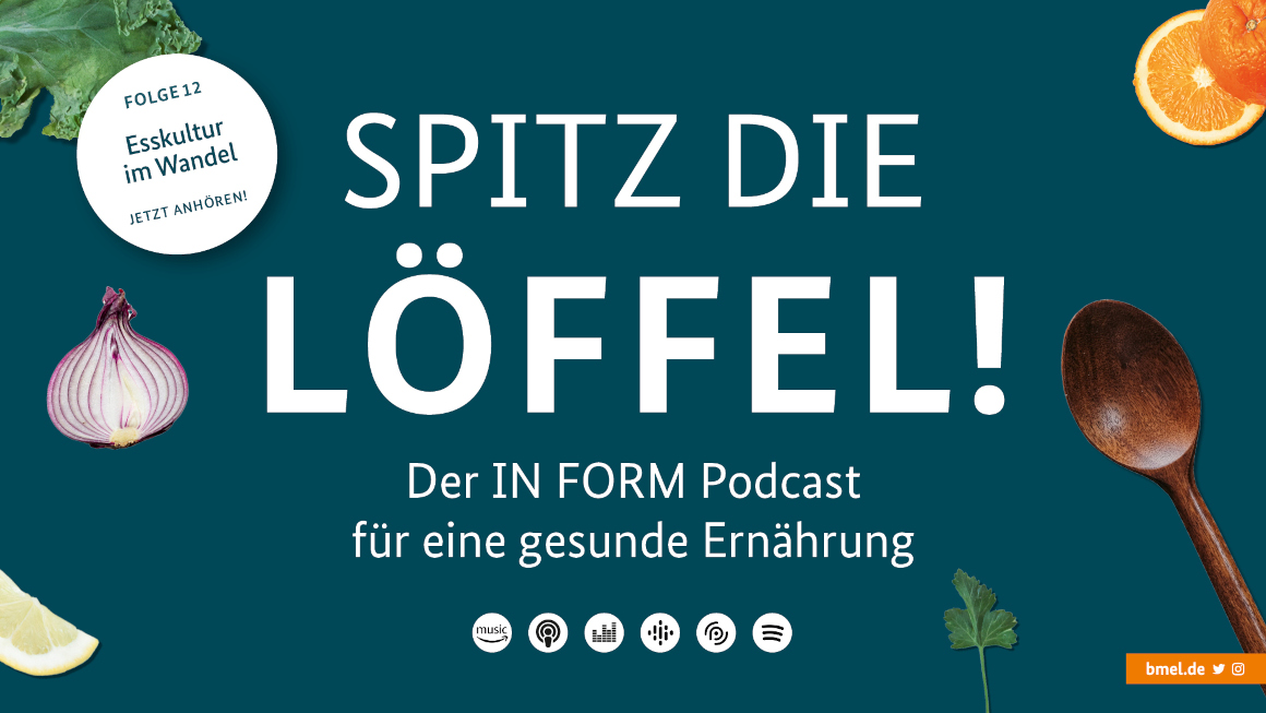 Plakat zur Podcast-Folge Nr. 12 mit Überschrift "Spitz die Löffel"