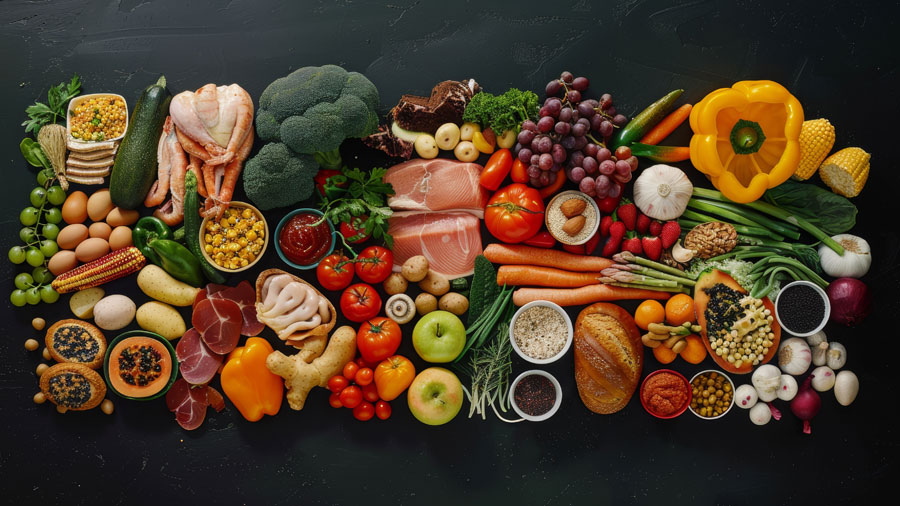 Alle Lebenmittelgruppen und schwarzer Hintergrund