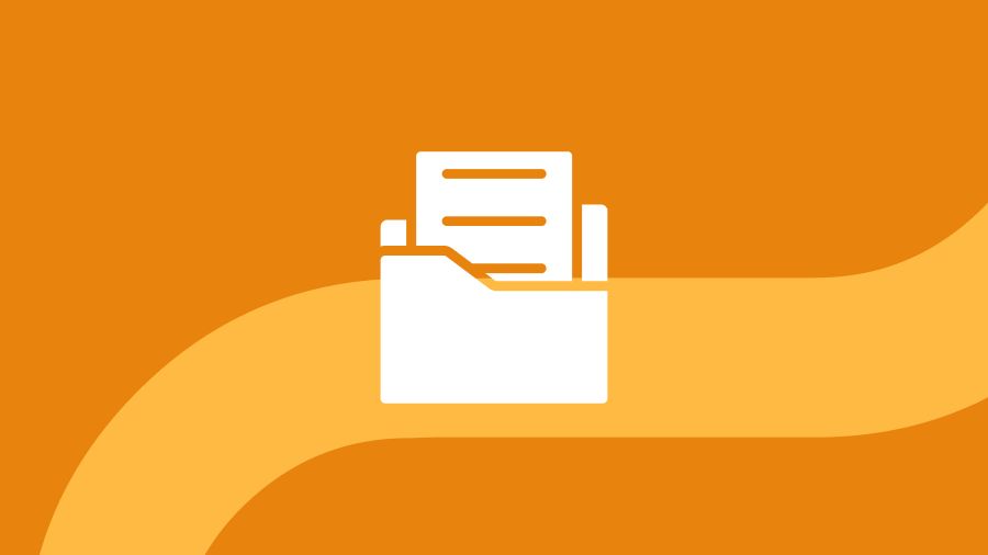 Symbol für mit IN FORM Mitteln gefördertes Projekt - Orange Fläche mit Ordner, aus dem ein Blatt herausragt, in weiß