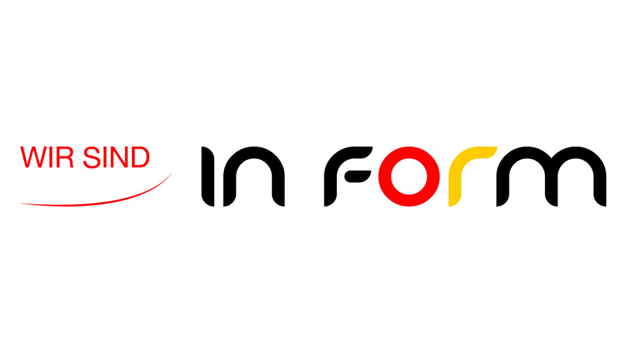 Schriftzug Wir sind IN FORM in den Farben Rot, Schwarz, gelb