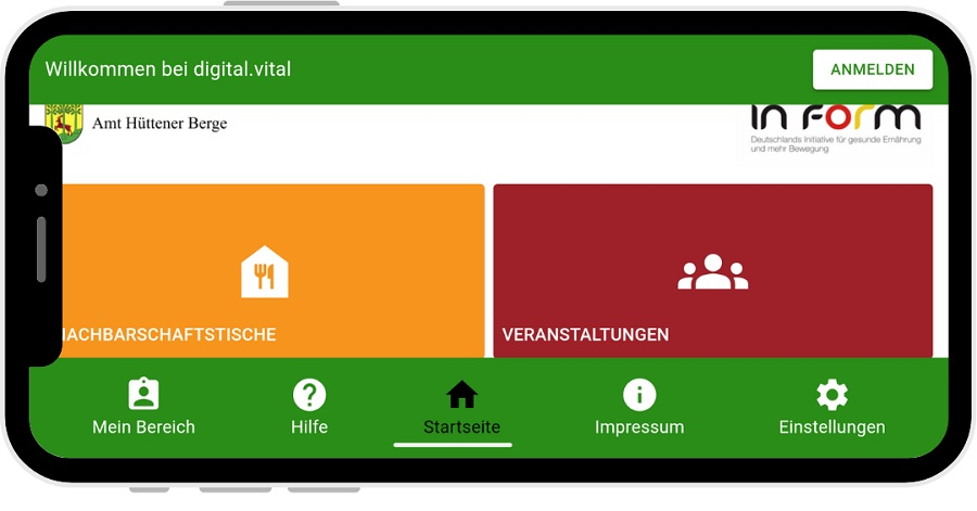 Startseite des Portals auf einem Handybildschirm