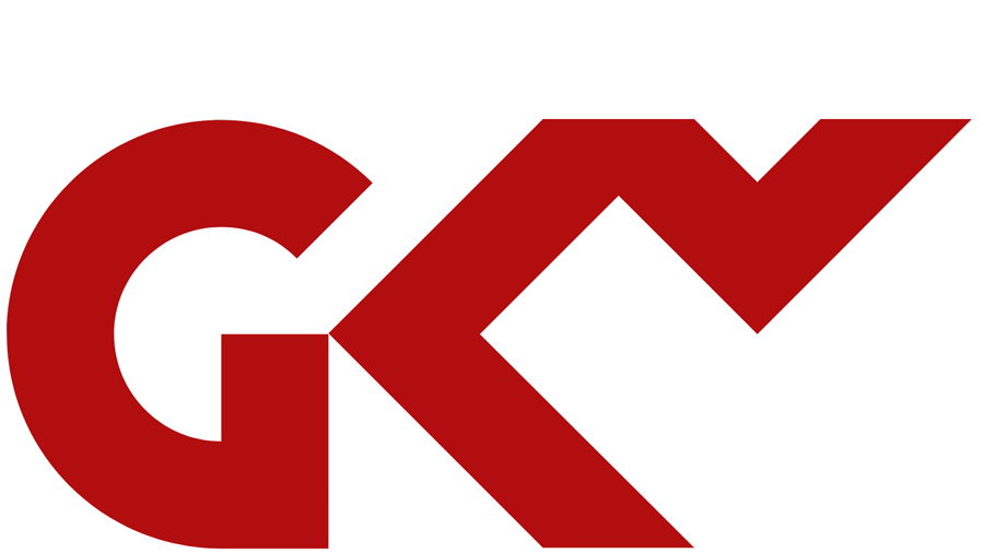 Buchstaben G - K - V in Rot auf weißem Grund verschachtelt