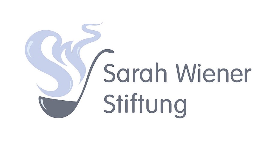 Logo - links dampfende Suppenkelle, daneben Schriftzug Sarah Wiener Stiftung