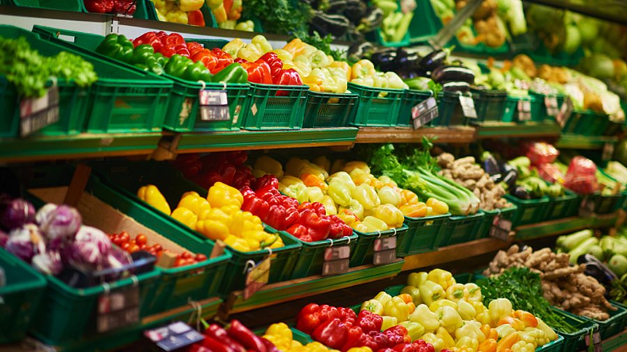 Supermarktregal mit verschiednen Gemüsesorten