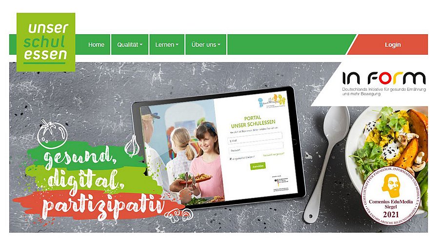 Screenshot Startseite Portal Unser Schulessen