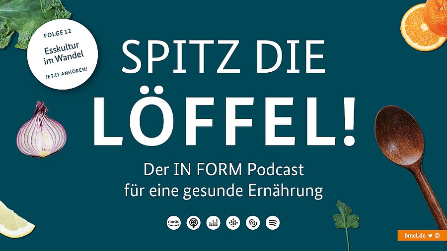 Plakat zur Podcast-Folge Nr. 12 mit Überschrift "Spitz die Löffel"