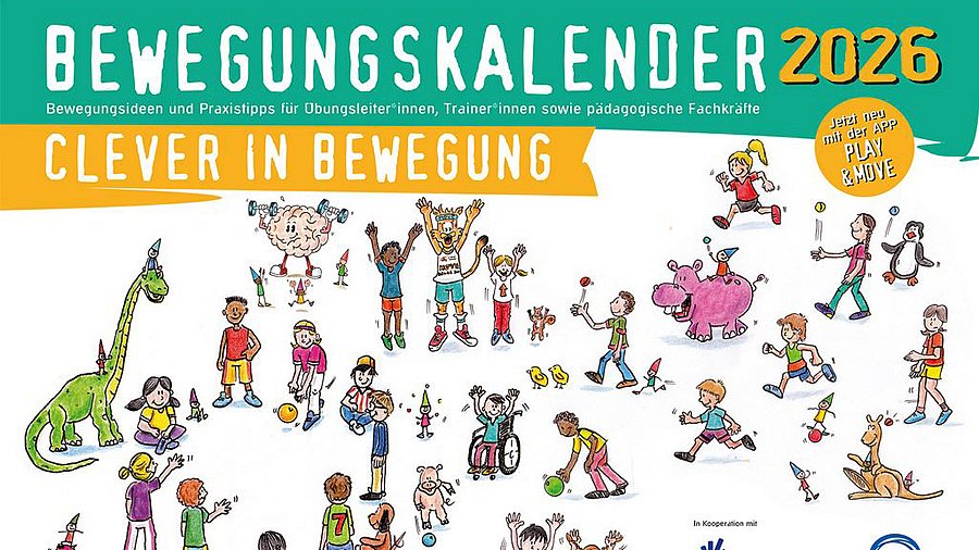 Cover Titel Bewegungkalender 2026, Unterzeile Clever in Bewegung